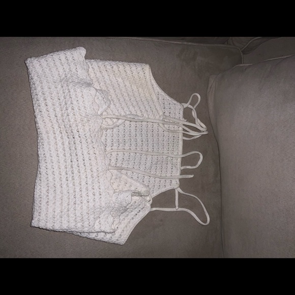 Open back tie crochet top beach cover up m white - Picture 3 of 4